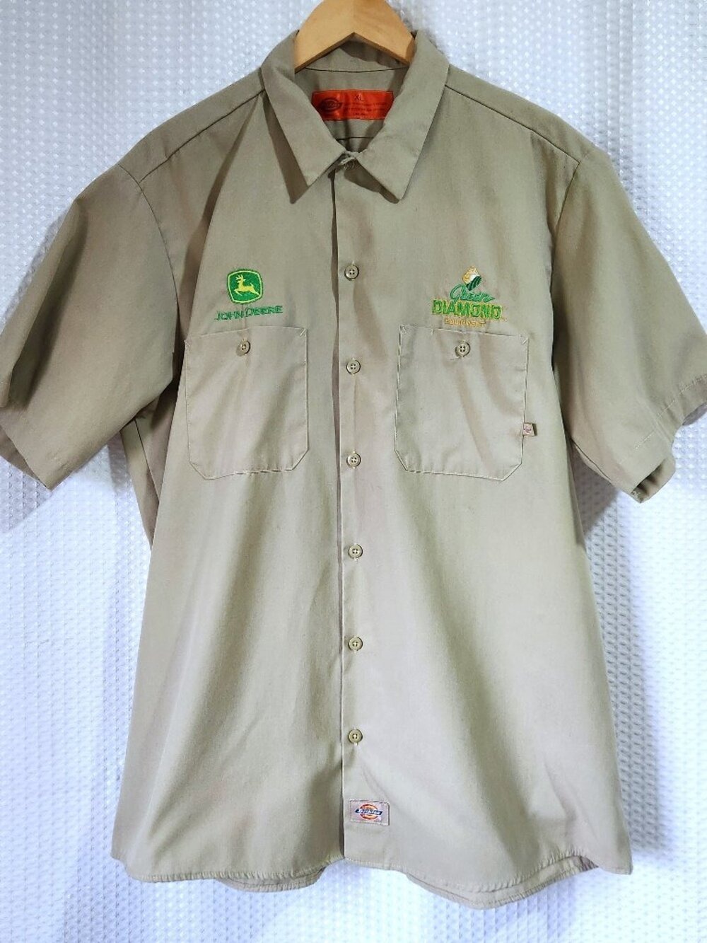 Dickies Work Shirt XL Khaki Tan John Deere Cervus Equipment Mechanic Sportswear